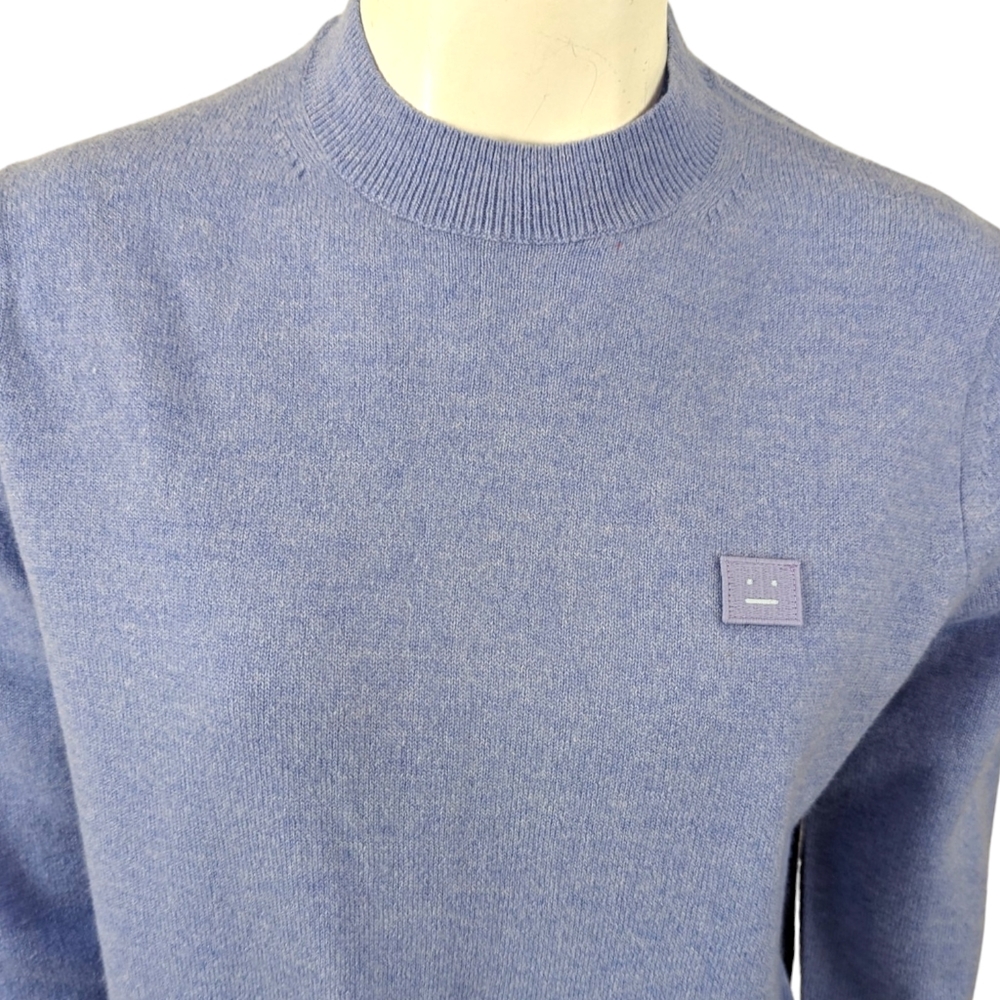 Acne Studios Face Wool Sweater Crew Neck Pullover Unisex XS Purple Long Sleeve - Picture 2 of 12